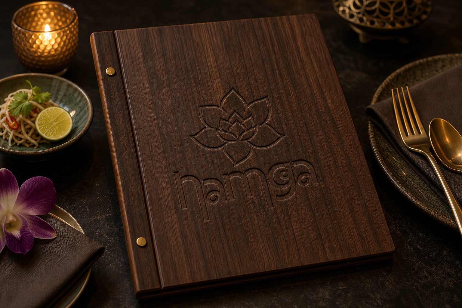 Namga Thai restaurant wooden menu mockup