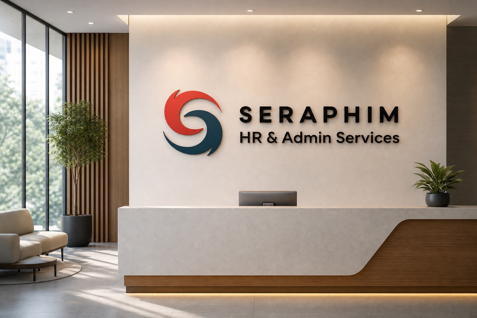 Seraphim HR and Admin Services office brand mockup